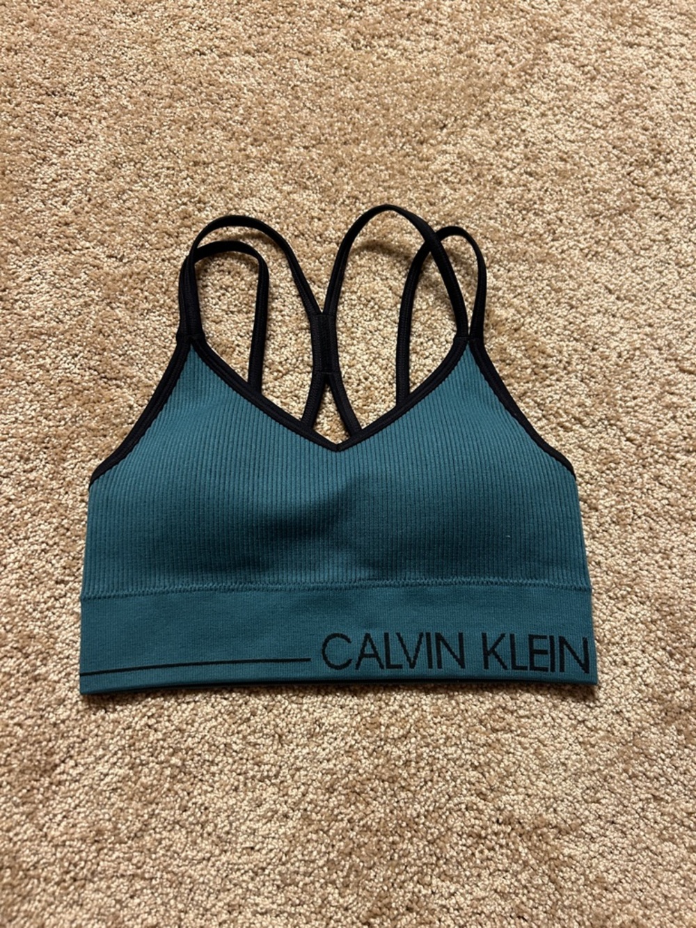 Calvin Klein Teal Ribbed Strappy Bralette with Black Trim